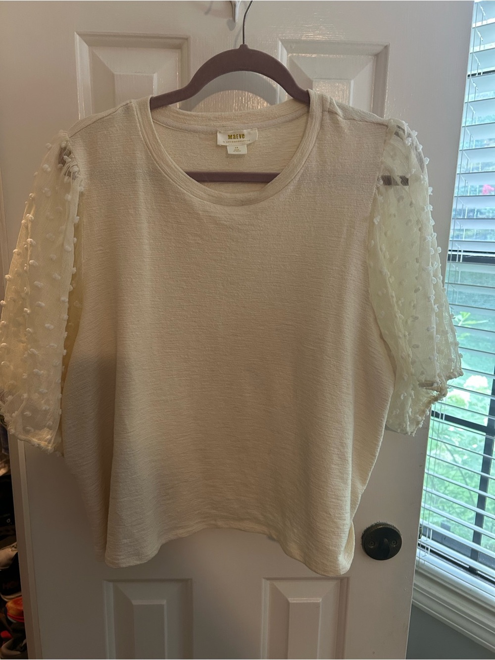 Anthropologie Cream Puff-Sleeve Knit Tee